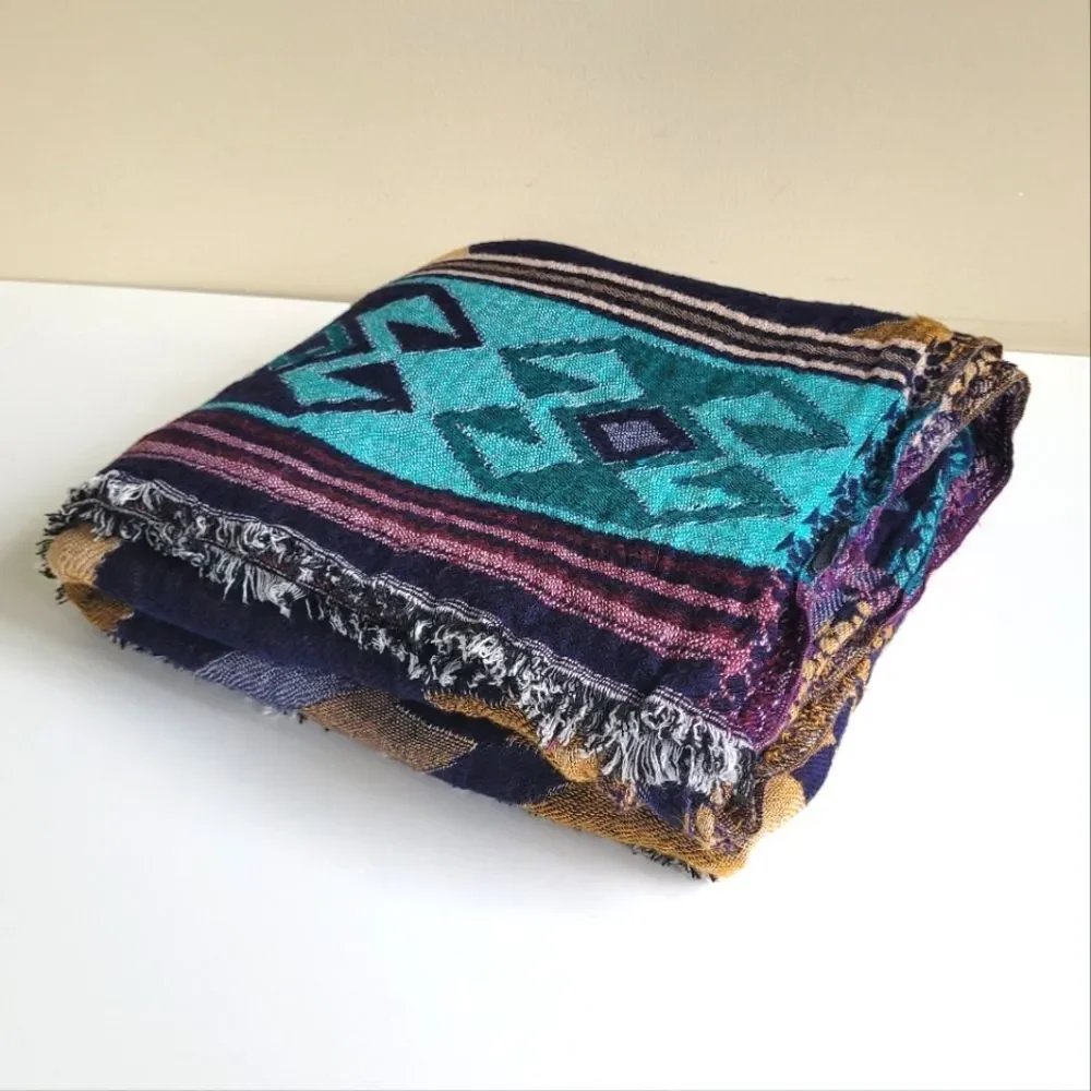 Blanket Scarf w Fringe Large Boho Western Colorful Aztec Pattern
